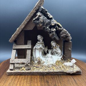 Nativity Set Mary Joseph Jesus & Lamb Manger Scene, Made In Italy